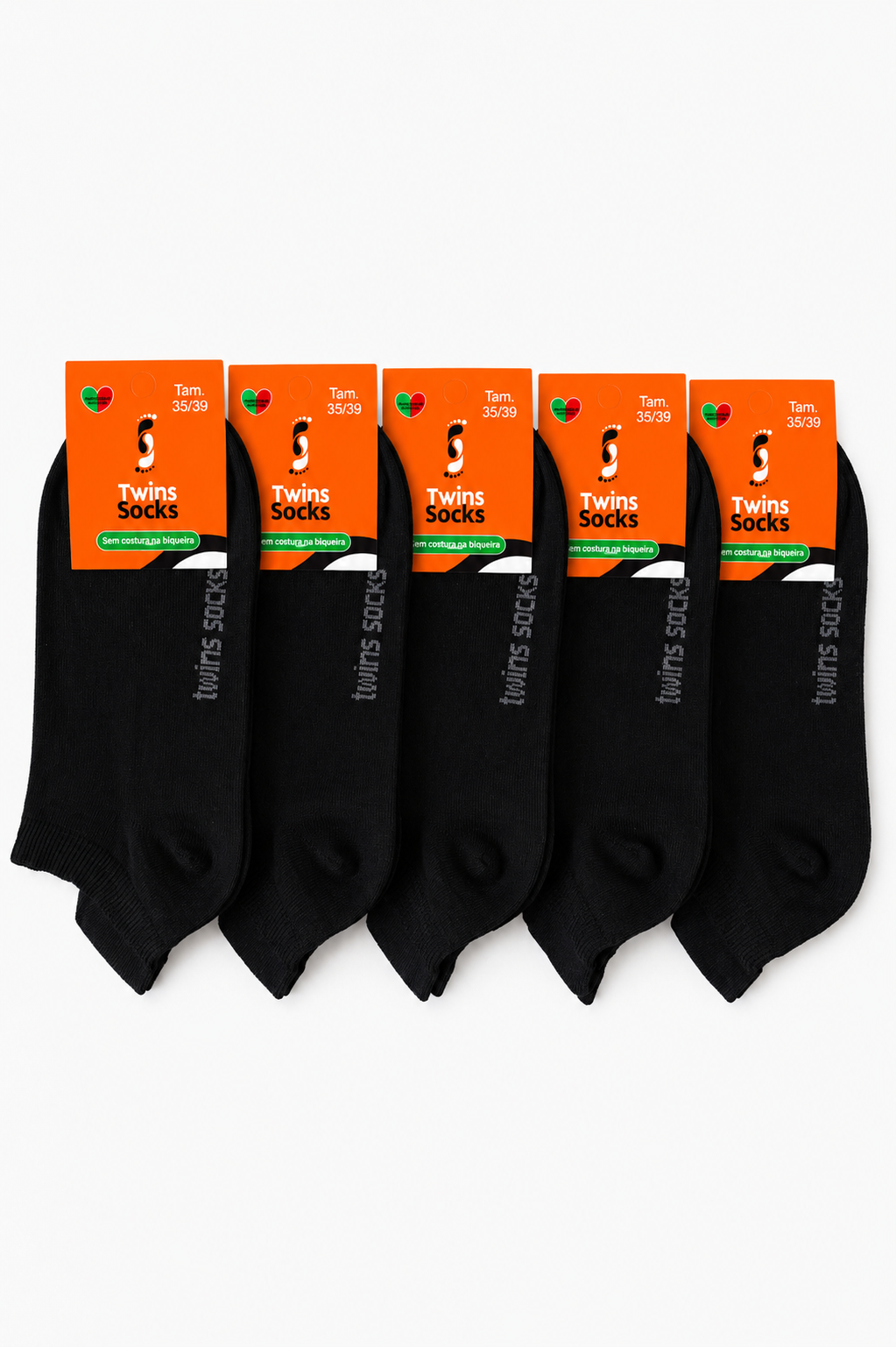 Pack de 5 Pares-Soquetes Aba traseira Sem Costura