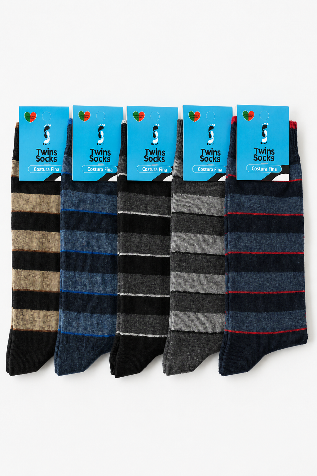 Pack 5 pares- Meias Com Costura Fina- Variados