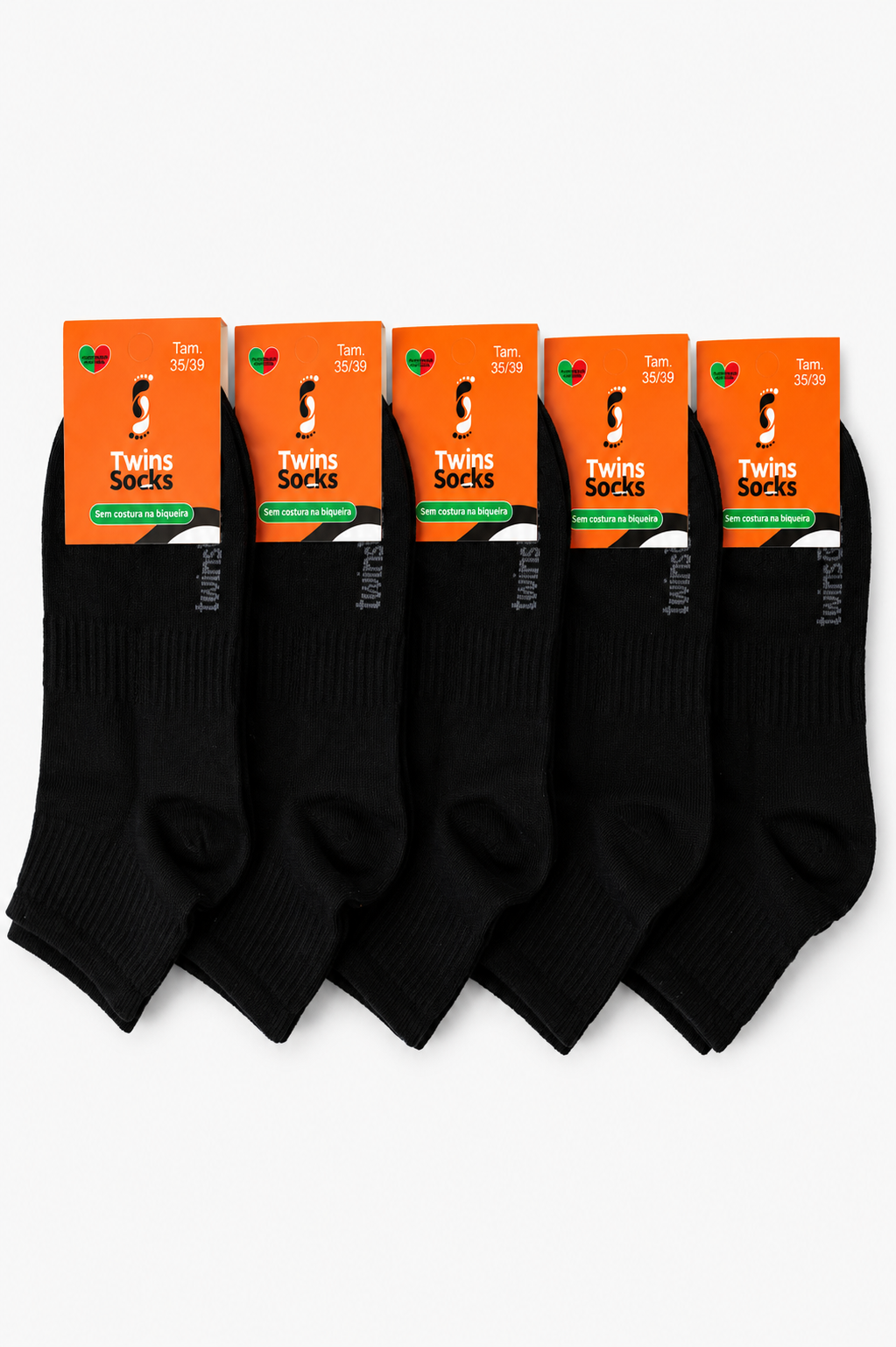 Pack de 5 Pares-Soquetes Meio-Cano Sem Costura