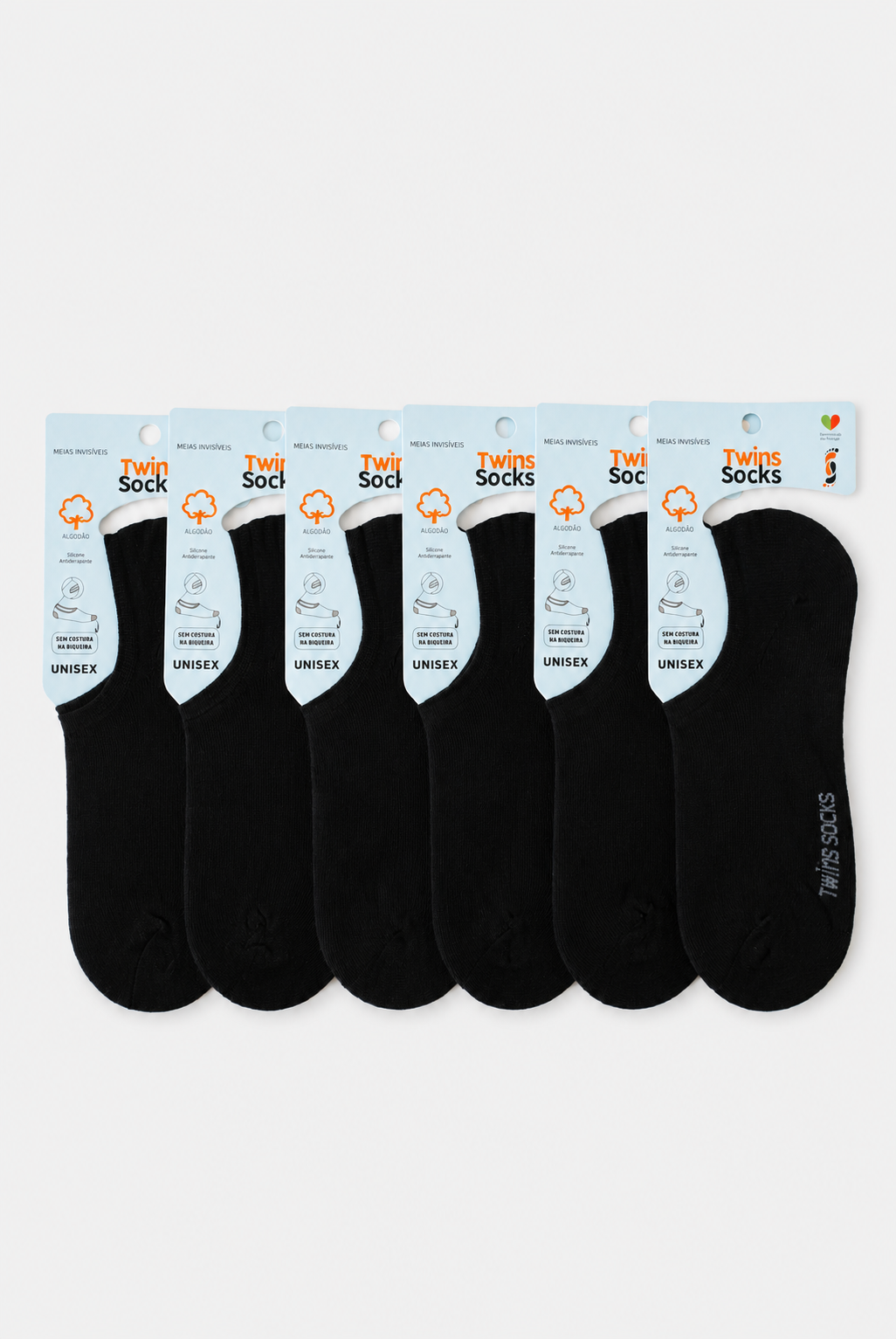 Pack de 6 Pares-Soquetes Invisíveis Sem Rede