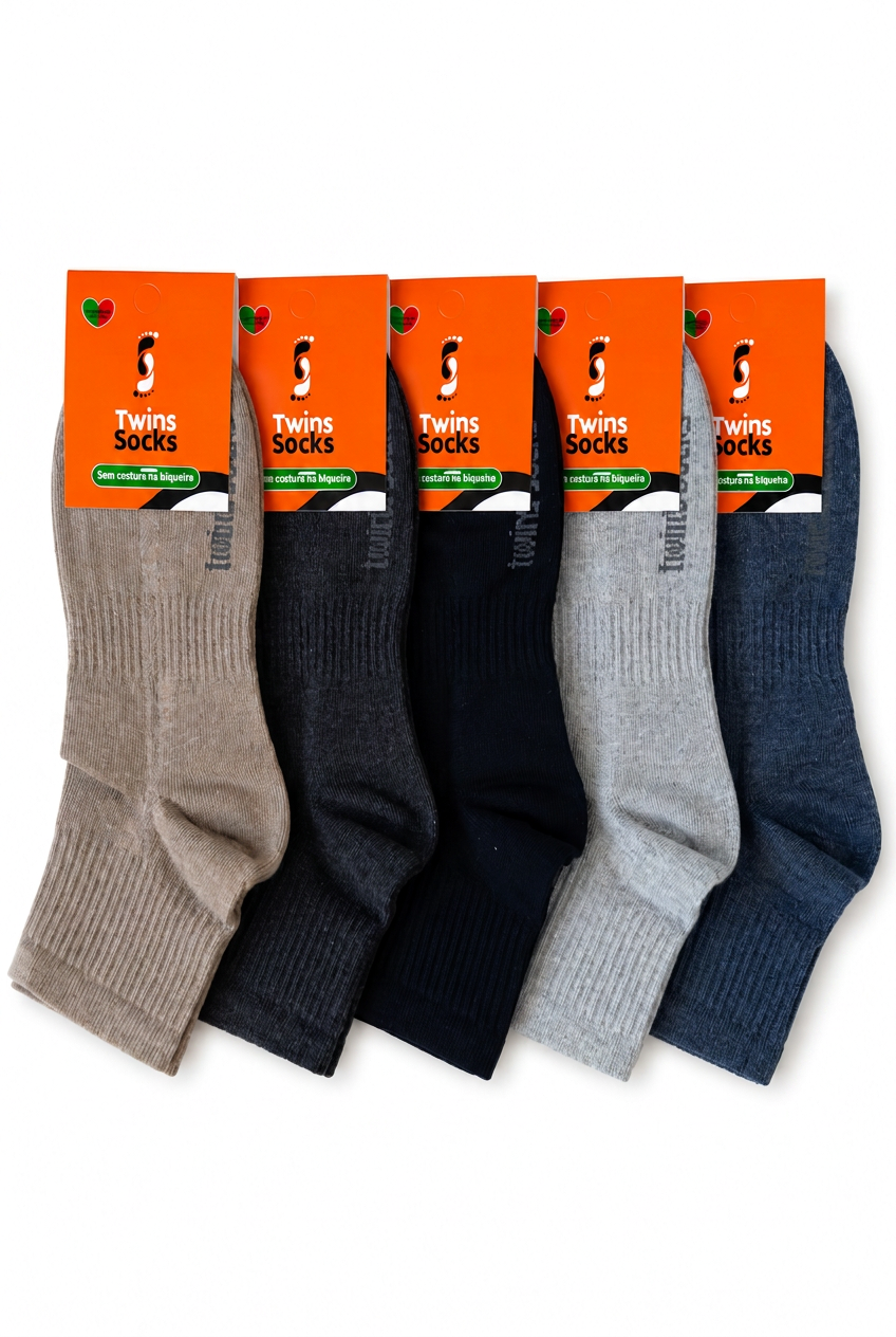 Pack de 5 Pares-Soquetes Meio-Cano Sem Costura